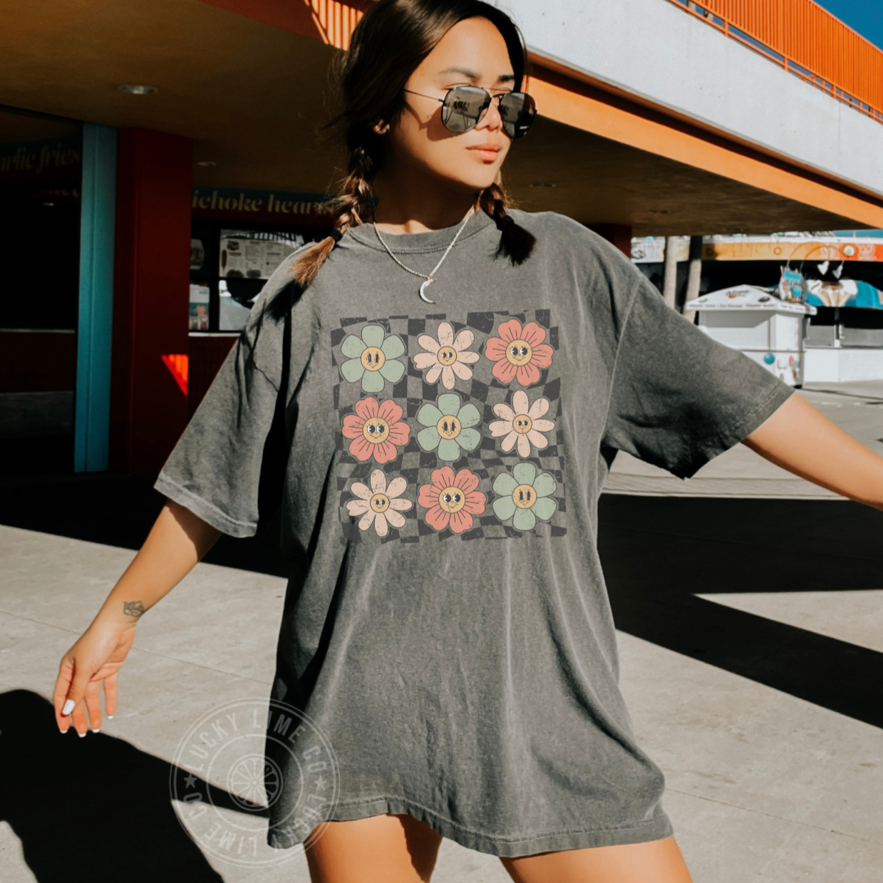 Retro Checkered Flower T-shirt
