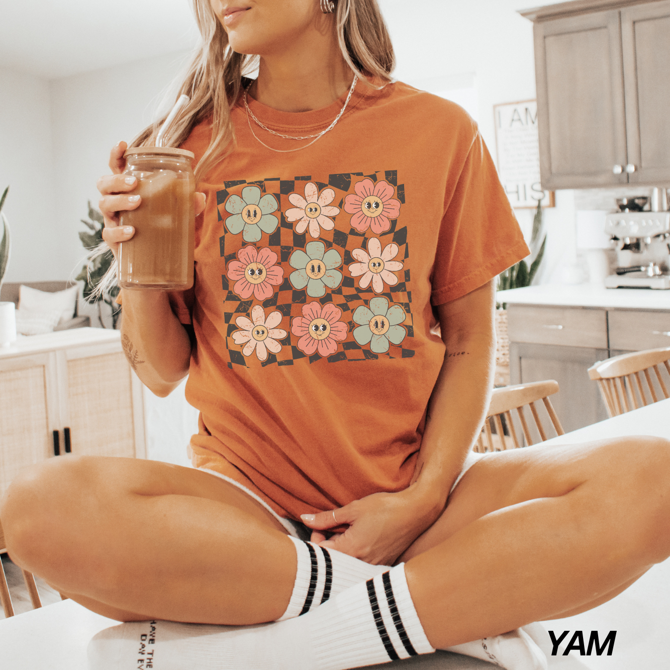 Retro Checkered Flower T-shirt