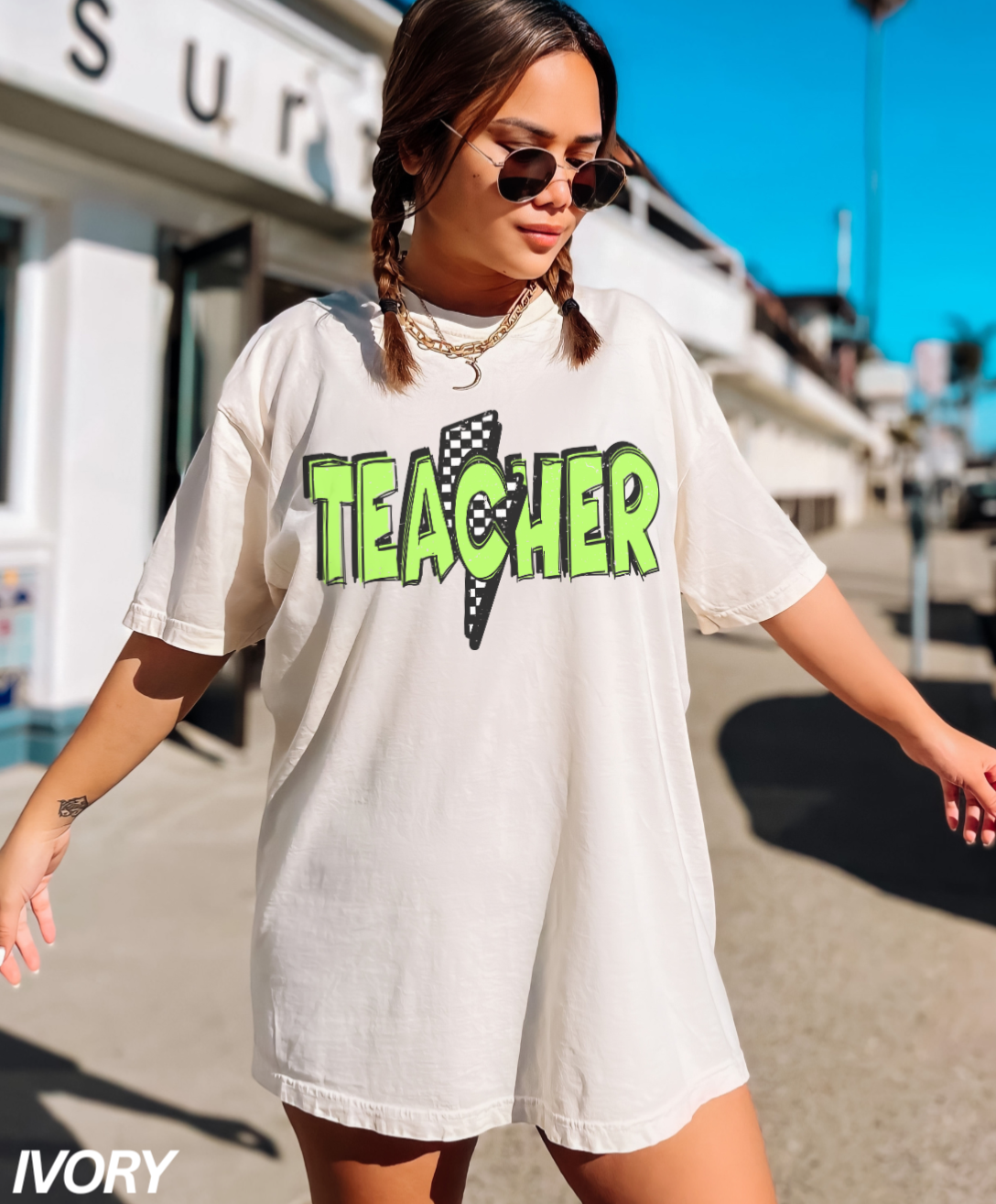 Green Lightning Bolt Teacher T-shirt