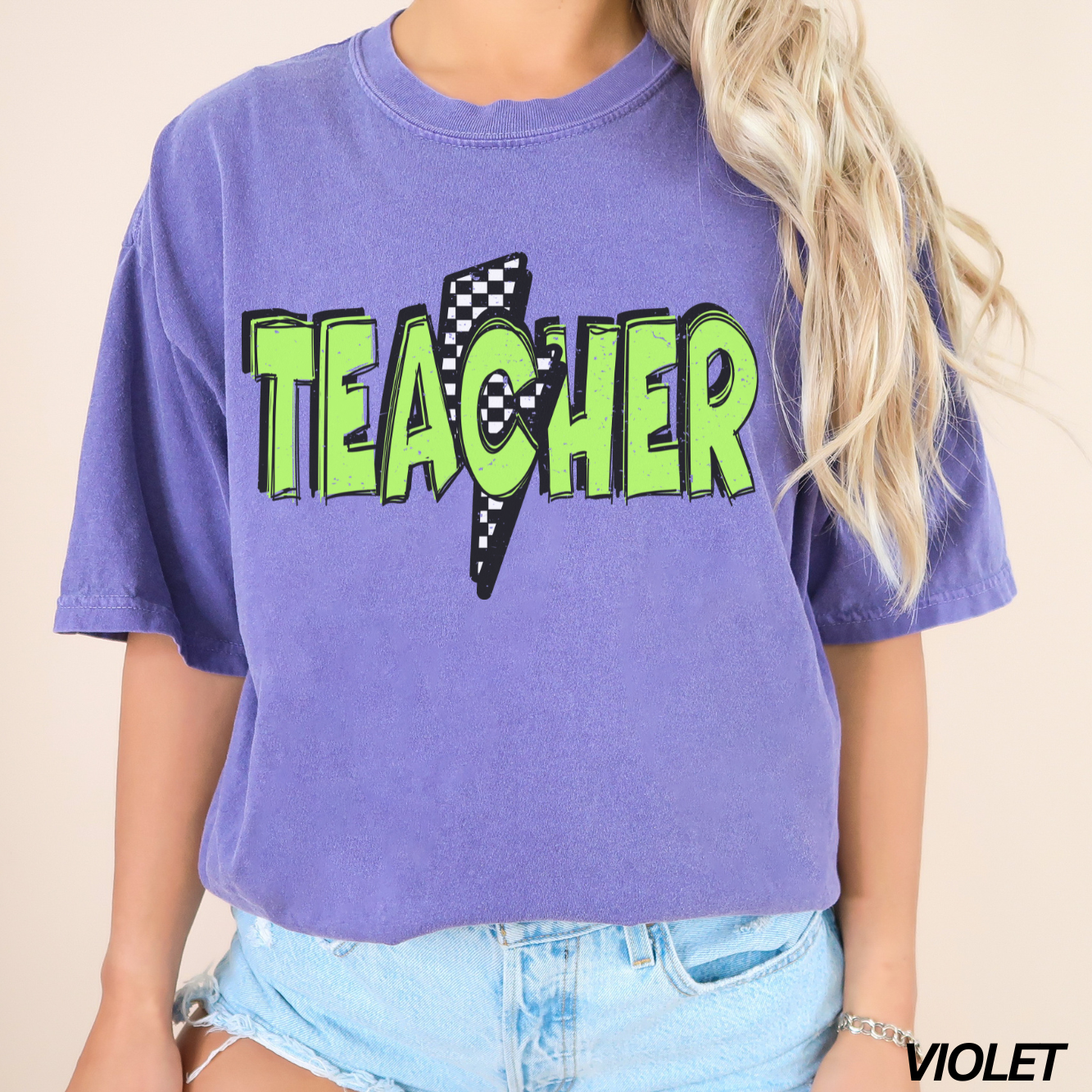 Green Lightning Bolt Teacher T-shirt