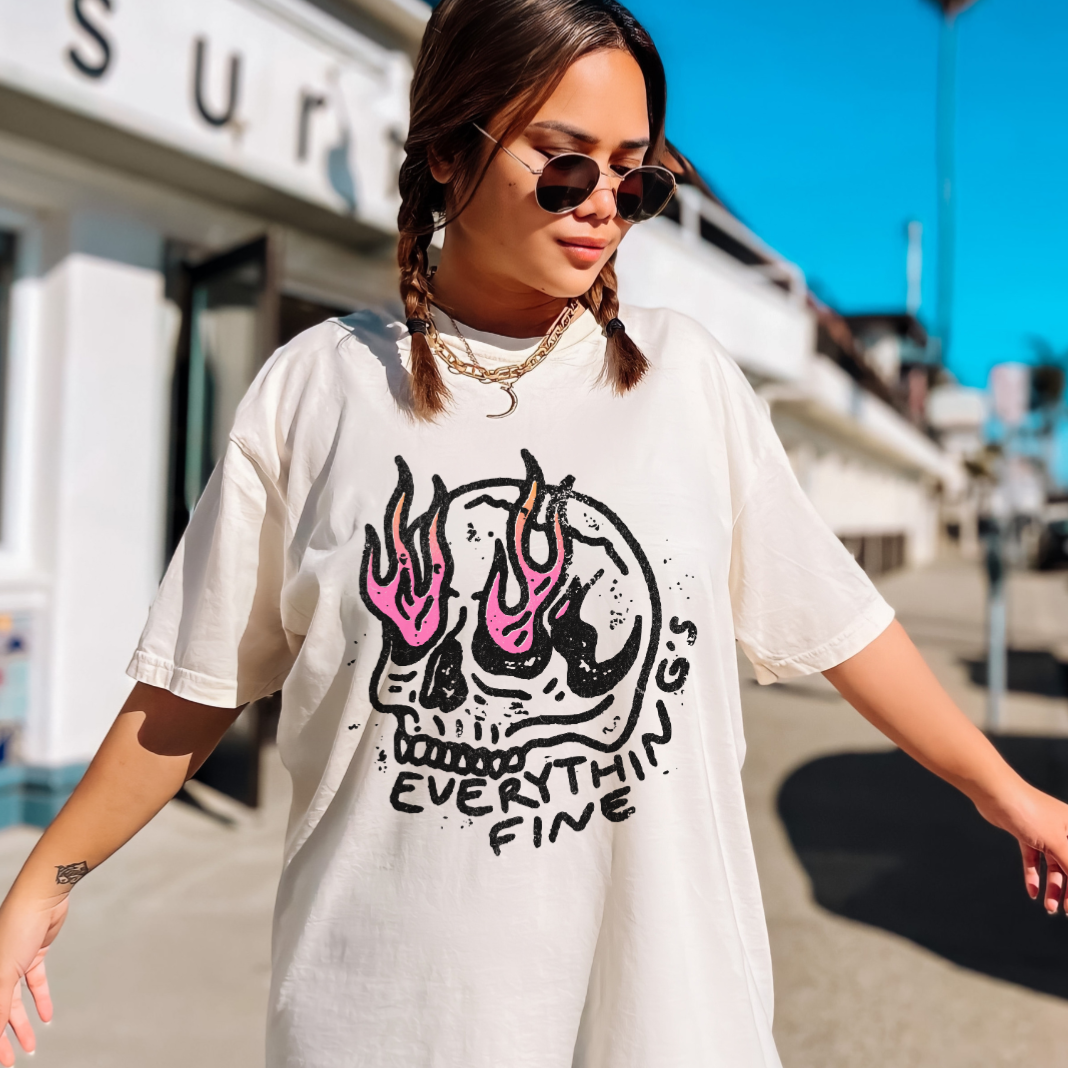 Pink Flames Everything’s Fine T-shirt