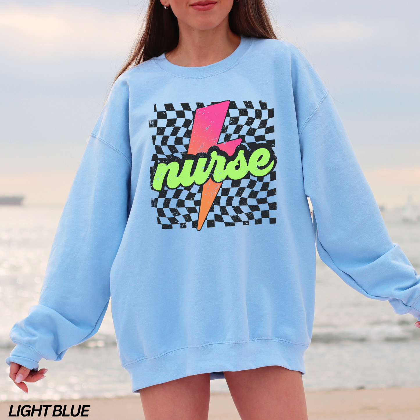 Checkered Neon Lightning Bolt Nurse Sweatshirt