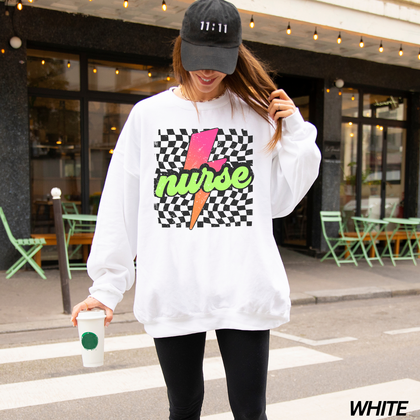 Checkered Neon Lightning Bolt Nurse Sweatshirt