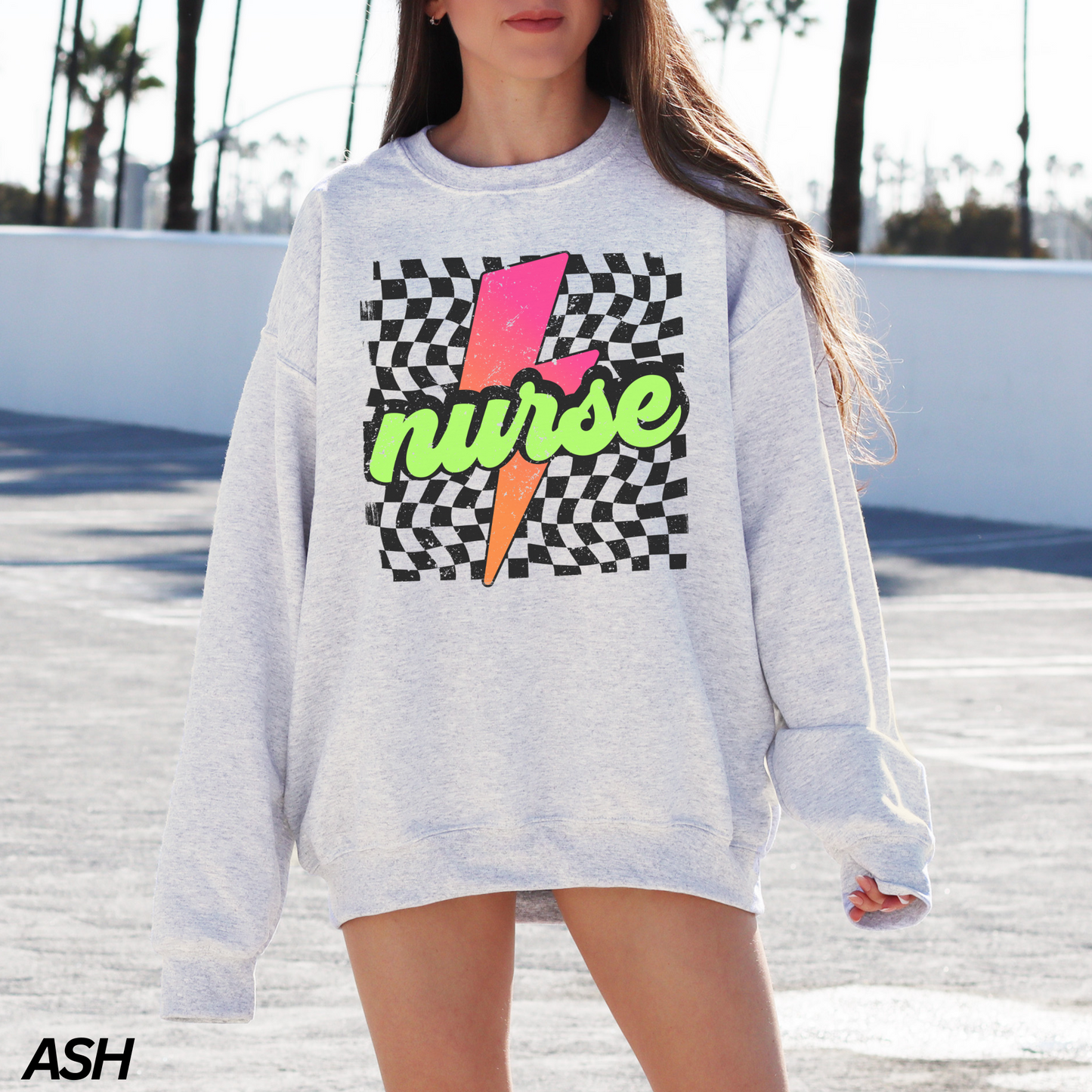 Checkered Neon Lightning Bolt Nurse Sweatshirt