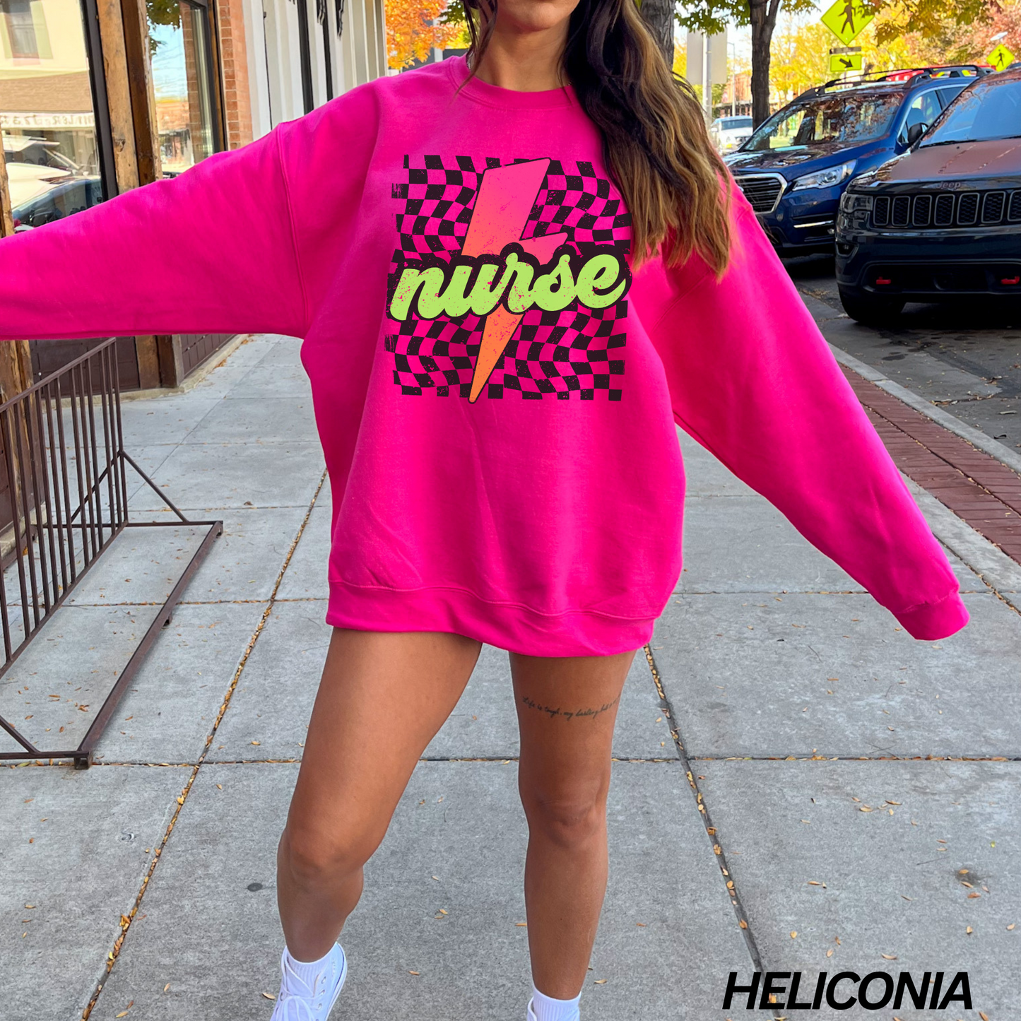 Checkered Neon Lightning Bolt Nurse Sweatshirt