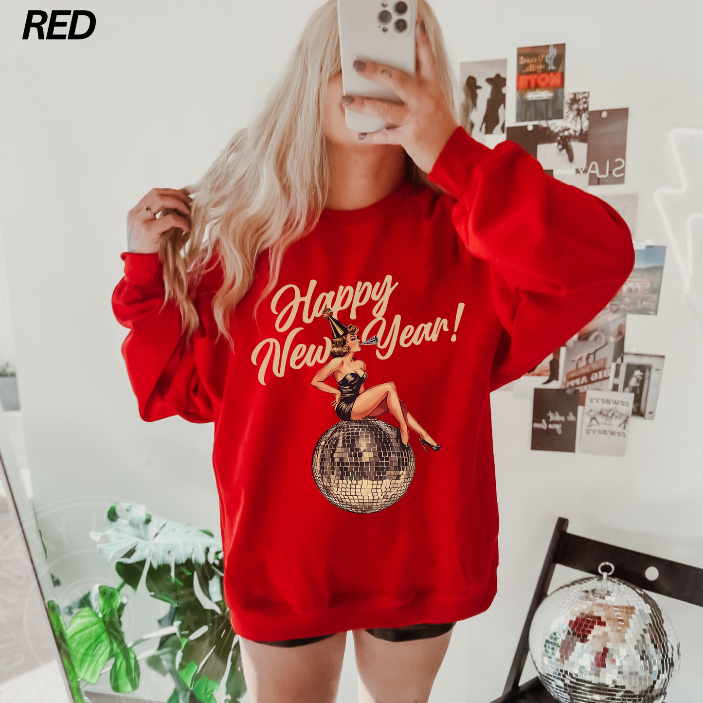 Vintage Pin Up Happy New Year Crewneck Sweatshirt