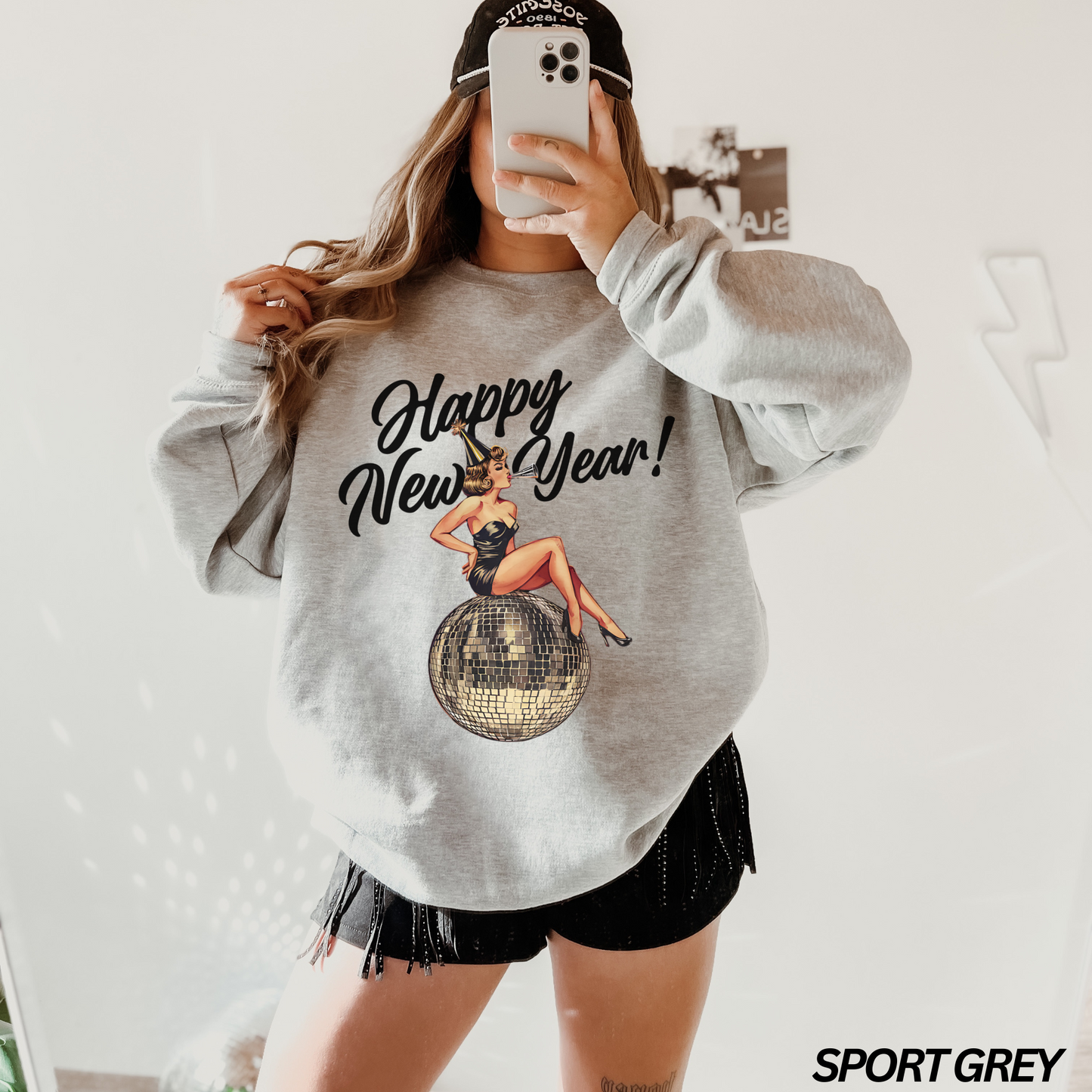 Happy New Year Vintage Pin Up Girl Crewneck Sweatshirt