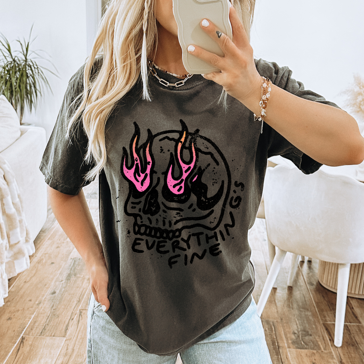 Pink Flames Everything’s Fine T-shirt