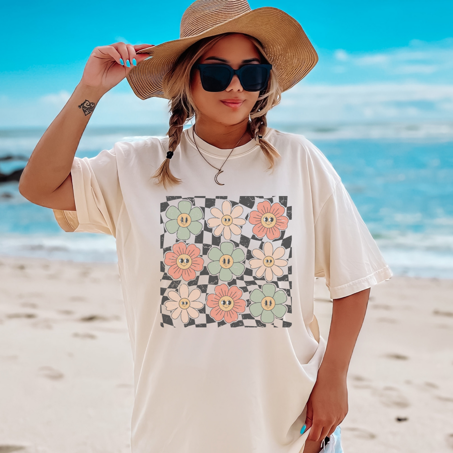 Retro Checkered Flower T-shirt