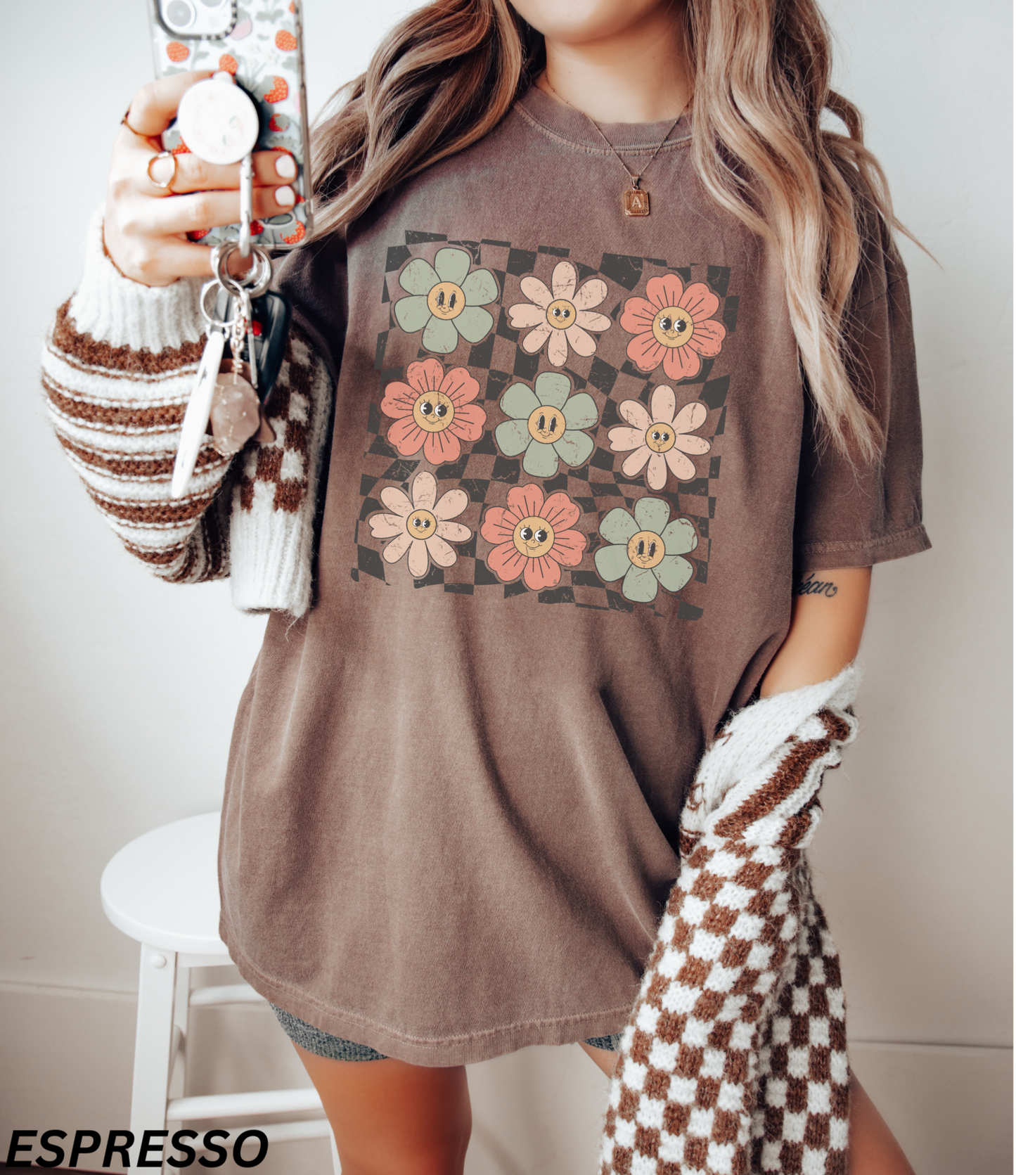 Retro Checkered Flower T-shirt