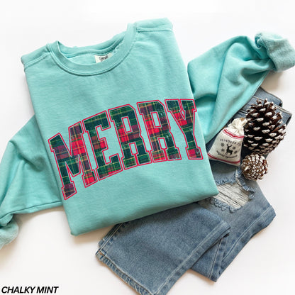 Plaid Merry Comfort Colors® Sweatshirt
