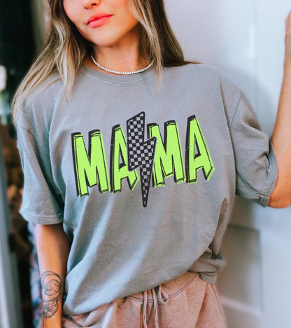 Neon Green Mama Lightning Bolt T-shirt