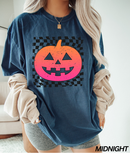 Neon Checkered Pumpkin T-shirt