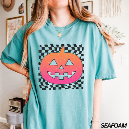 Neon Checkered Pumpkin T-shirt