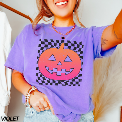 Neon Checkered Pumpkin T-shirt