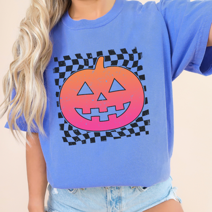 Neon Checkered Pumpkin T-shirt