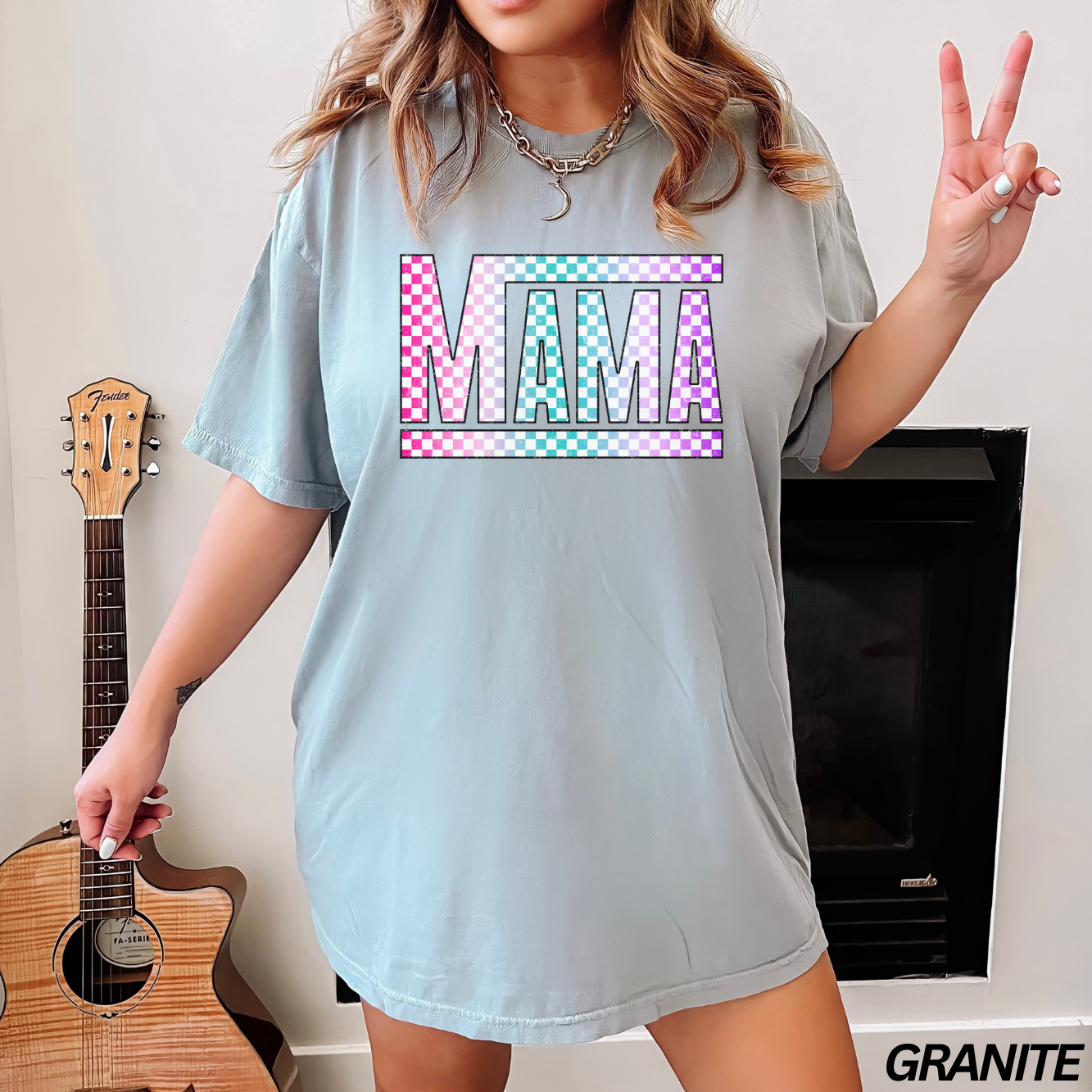 Retro Checkered Mama T-shirt