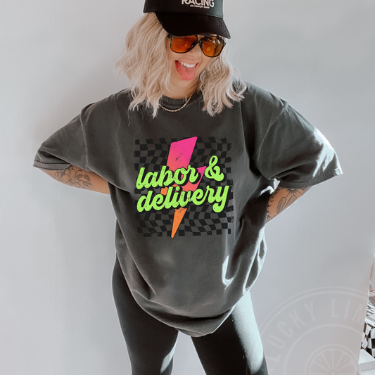 Neon Labor and Delivery Lightning Bolt T-shirt