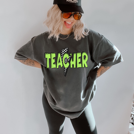 Green Lightning Bolt Teacher T-shirt