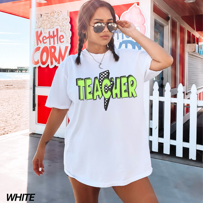 Green Lightning Bolt Teacher T-shirt