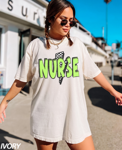 Green Lightning Bolt Nurse T-shirt