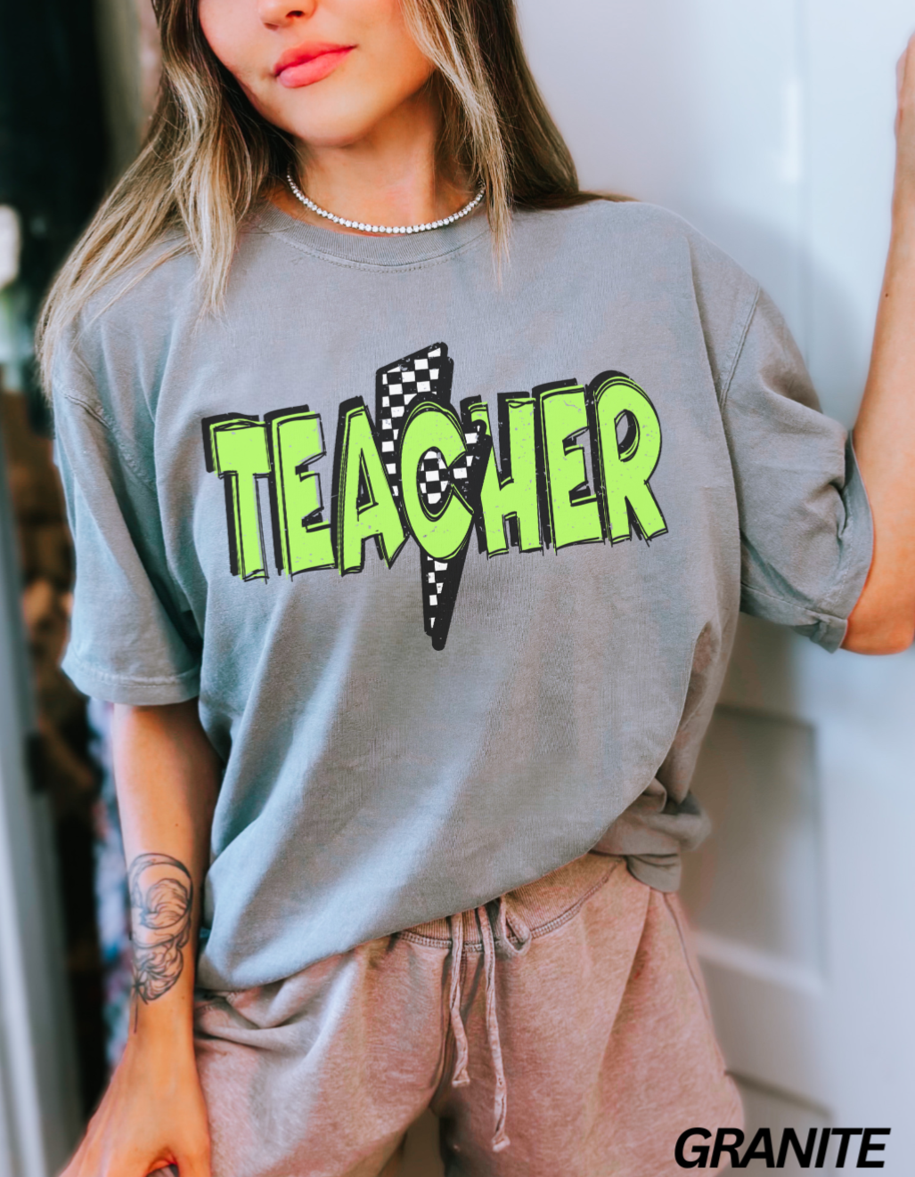 Green Lightning Bolt Teacher T-shirt