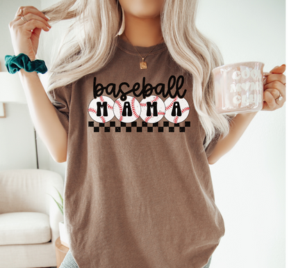 Checkered Baseball Mama T-Shirt