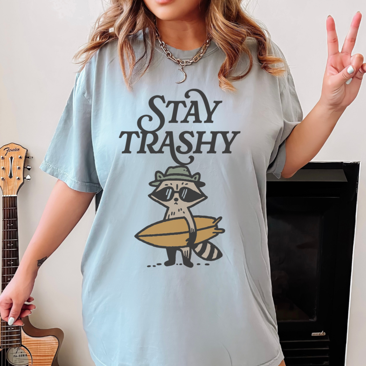 Stay Trashy Surfing Raccoon T-shirt