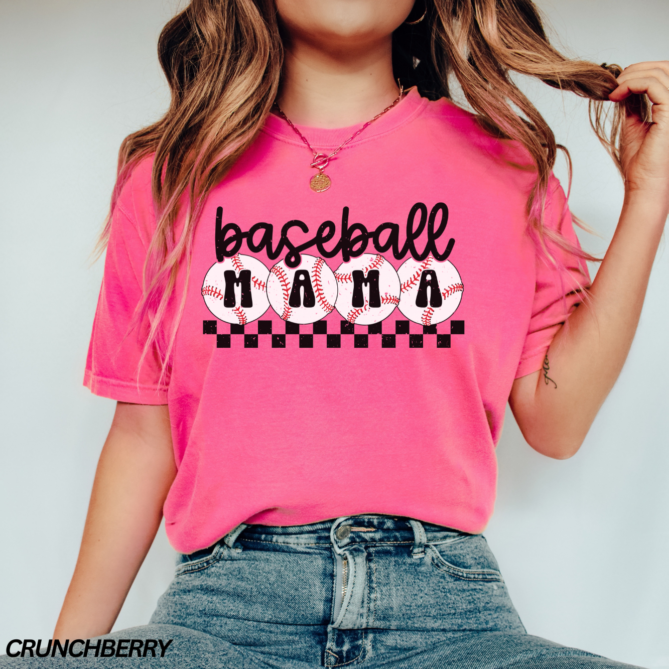 Checkered Baseball Mama T-Shirt