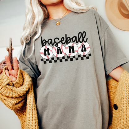 Checkered Baseball Mama T-Shirt