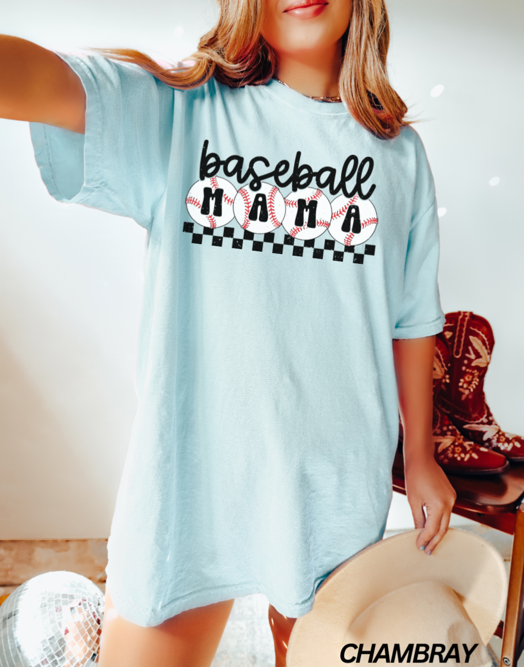 Checkered Baseball Mama T-Shirt