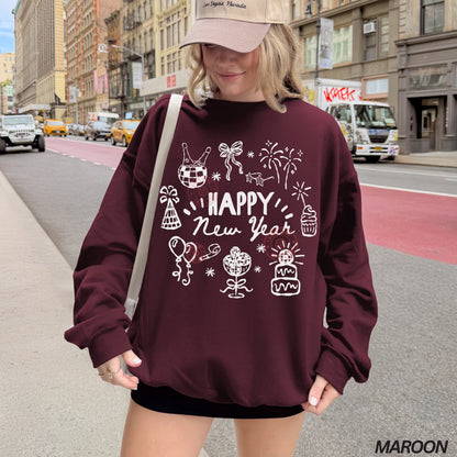 Happy New Year Doodles Crewneck Sweatshirt