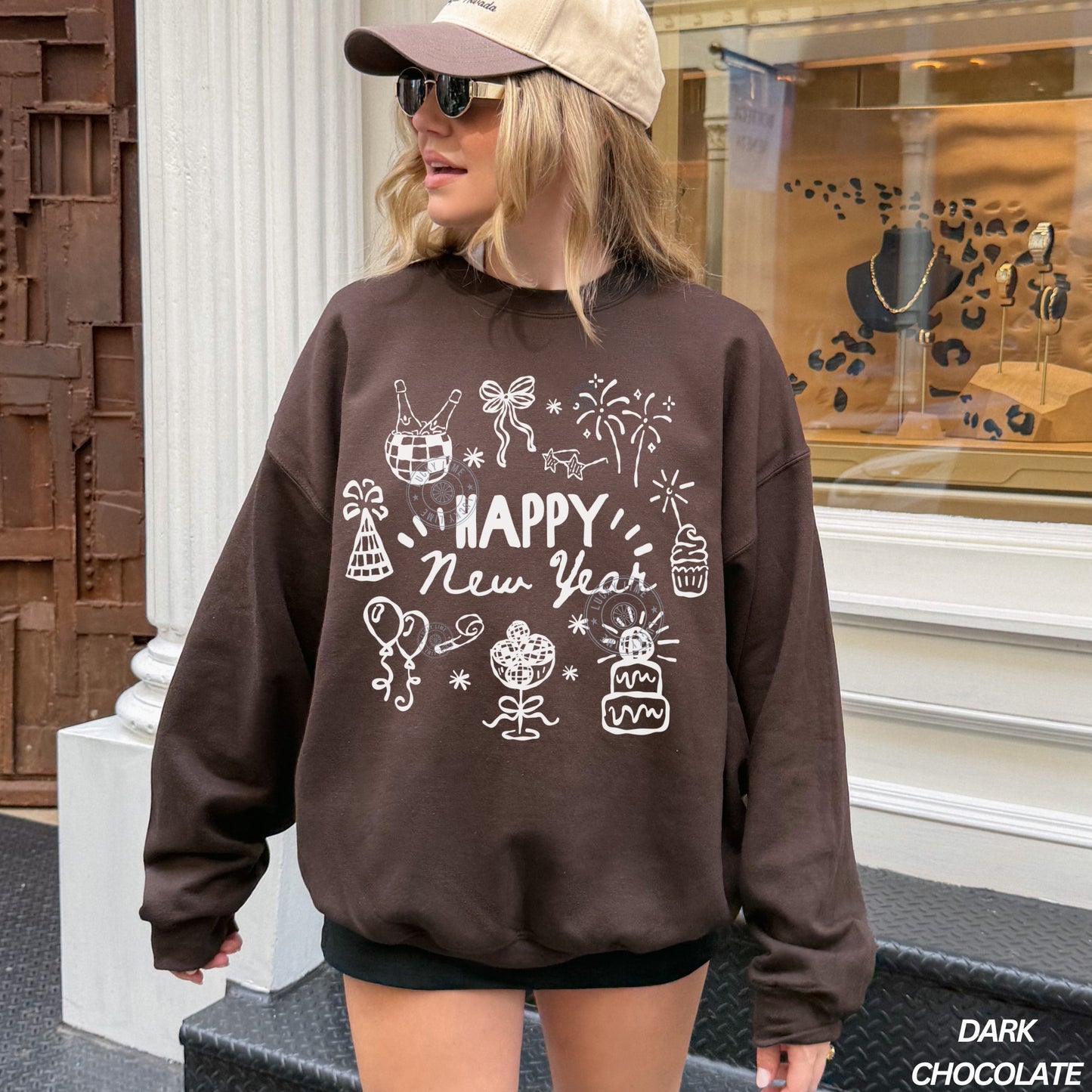 Happy New Year Doodles Crewneck Sweatshirt
