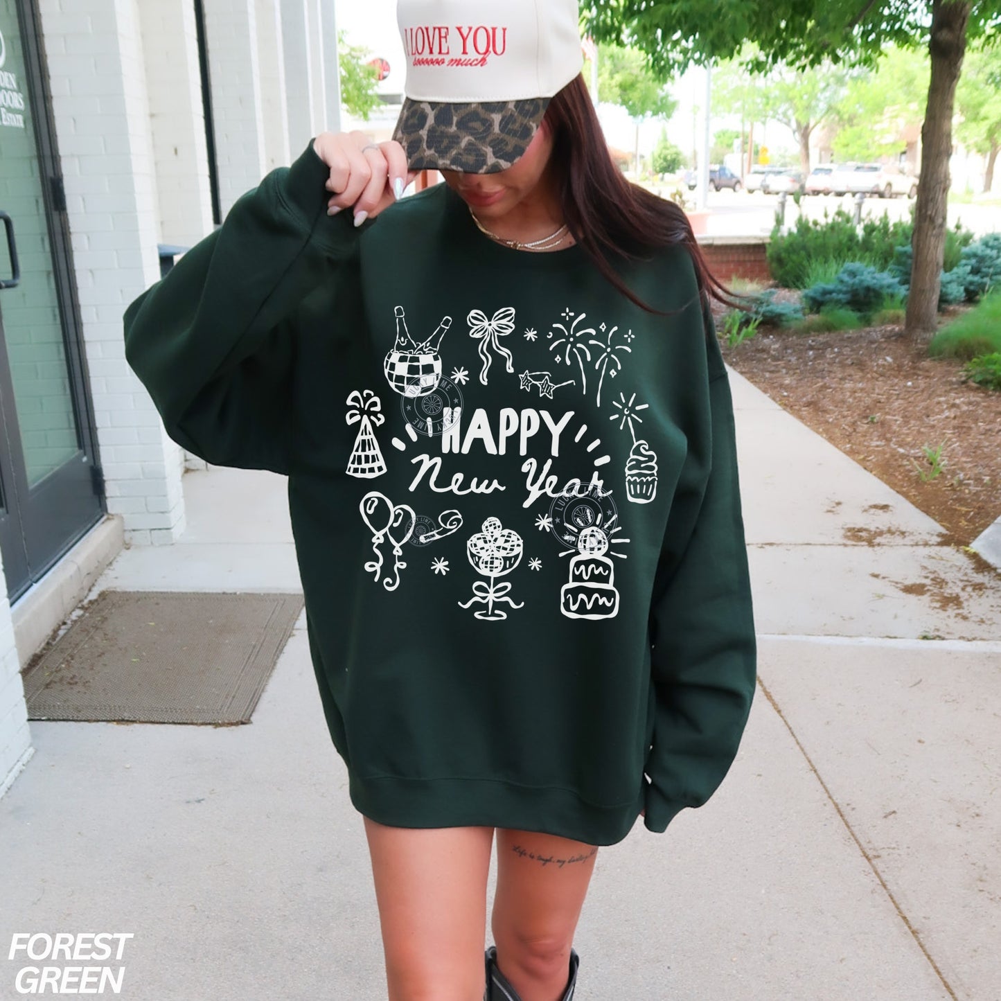 Happy New Year Doodles Crewneck Sweatshirt