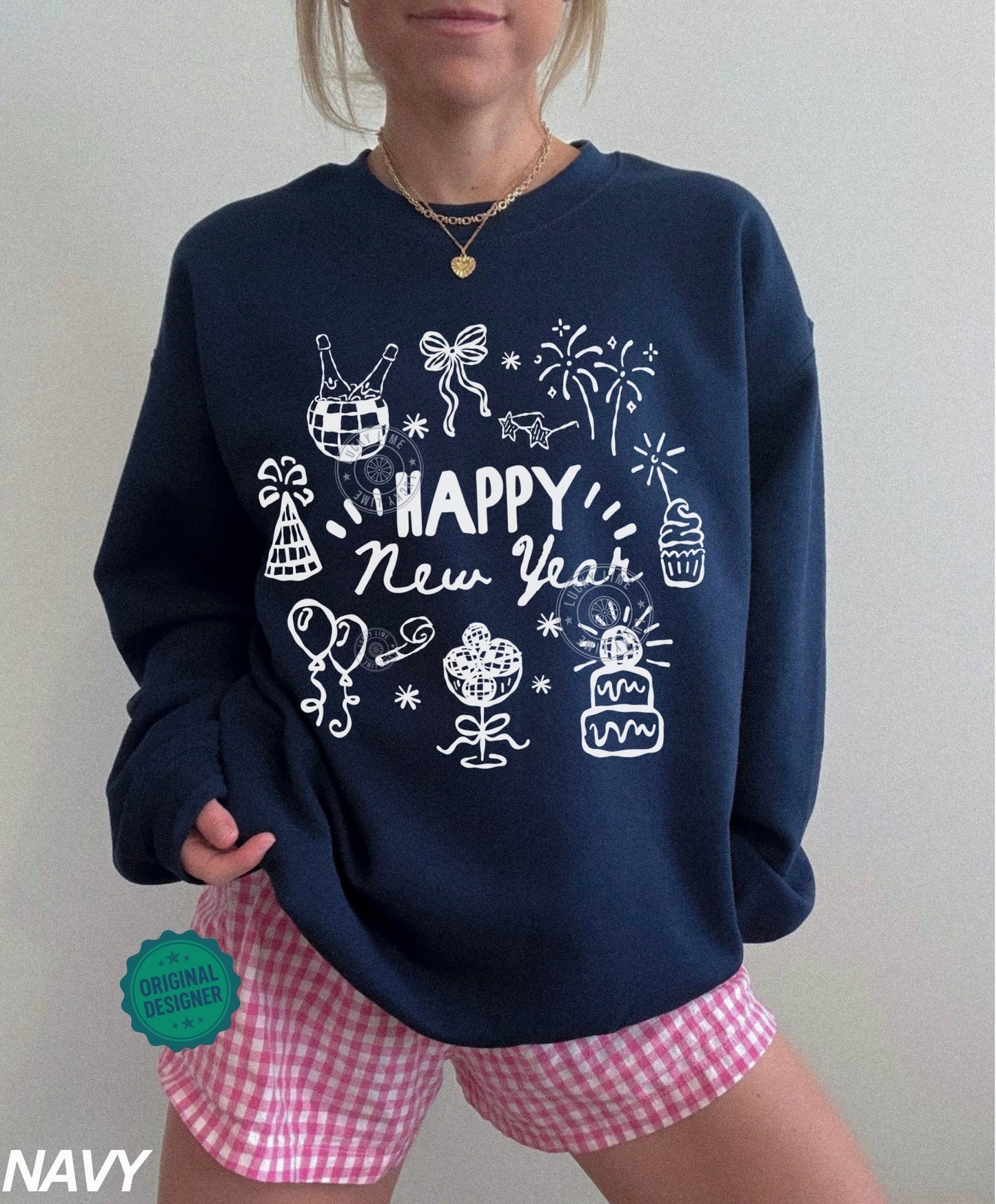 Happy New Year Doodles Crewneck Sweatshirt