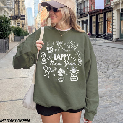 Happy New Year Doodles Crewneck Sweatshirt