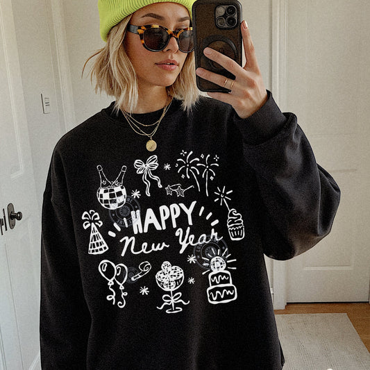 Happy New Year Doodles Crewneck Sweatshirt