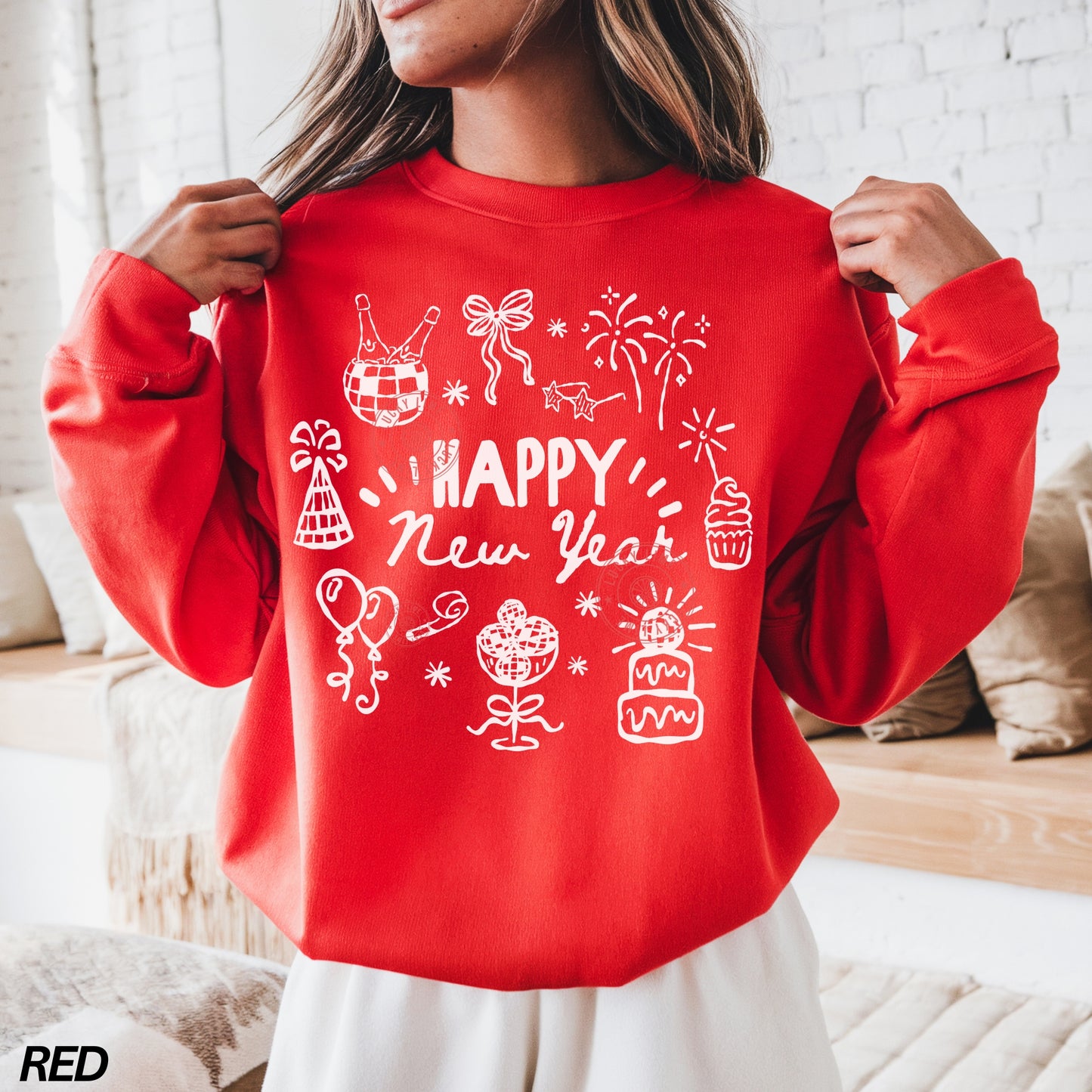 Happy New Year Doodles Crewneck Sweatshirt