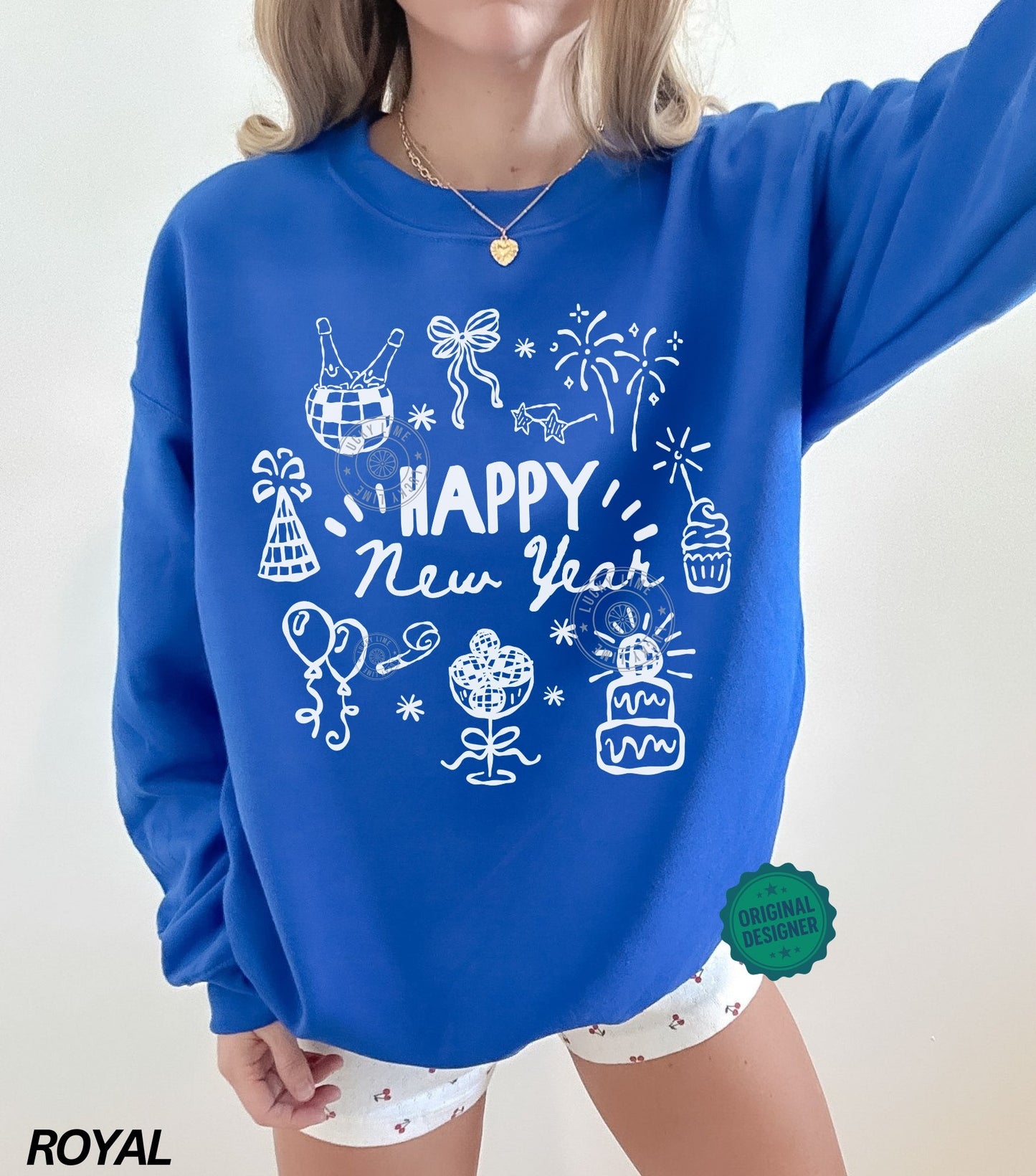Happy New Year Doodles Crewneck Sweatshirt