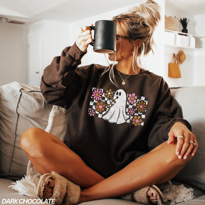 Checkered Iced Coffee Ghost Crewneck Sweatshirt