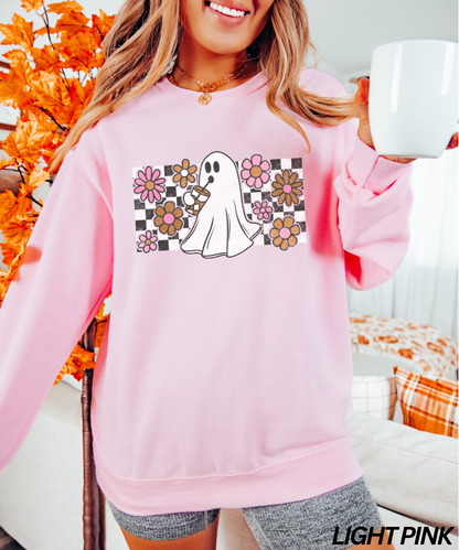 Checkered Iced Coffee Ghost Crewneck Sweatshirt