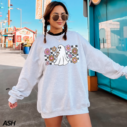 Checkered Iced Coffee Ghost Crewneck Sweatshirt