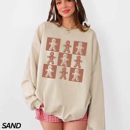 Retro Checkered Gingerbread Man Crewneck Sweatshirt