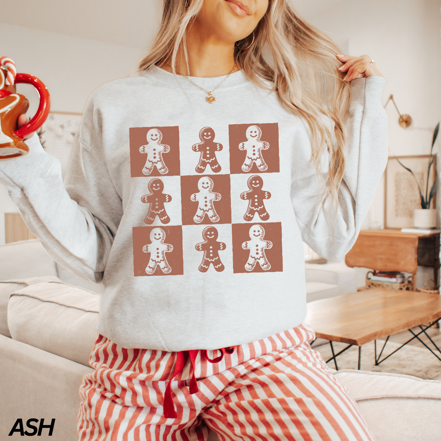 Retro Checkered Gingerbread Man Crewneck Sweatshirt