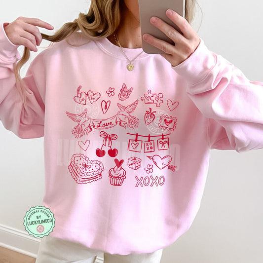Valentine Doodles Collage Crewneck Sweatshirt