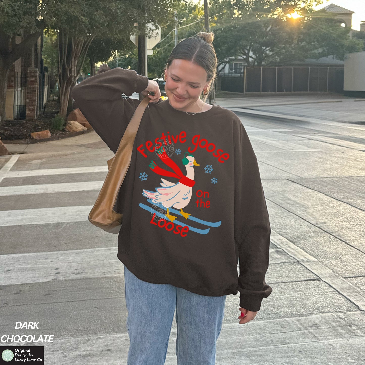 Festive Goose on the Loose Holiday Crewneck Sweatshirt
