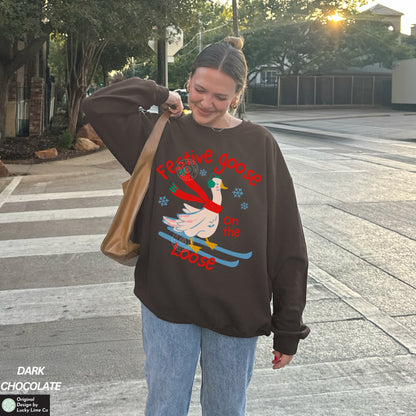 Festive Goose on the Loose Holiday Crewneck Sweatshirt