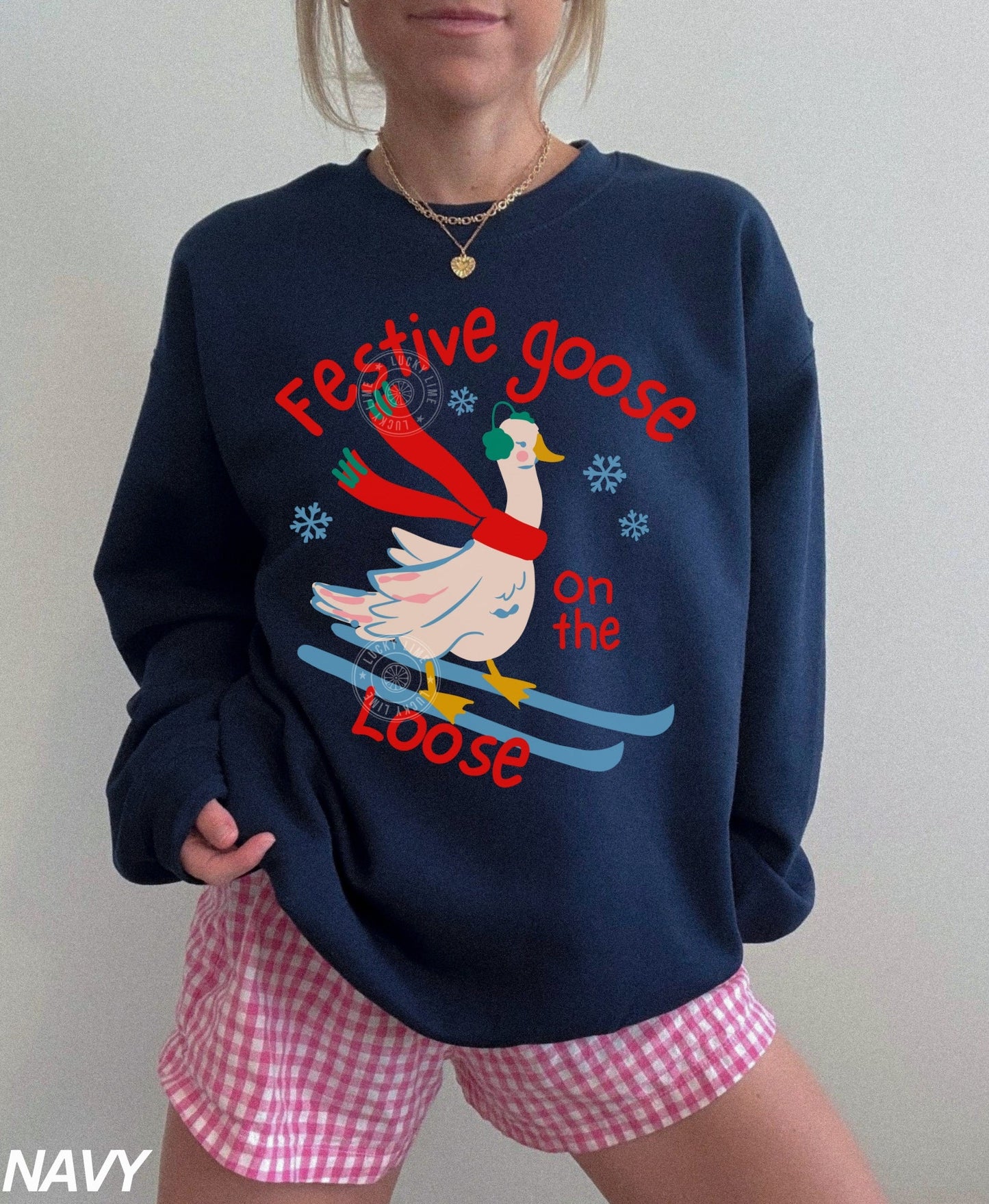 Festive Goose on the Loose Holiday Crewneck Sweatshirt