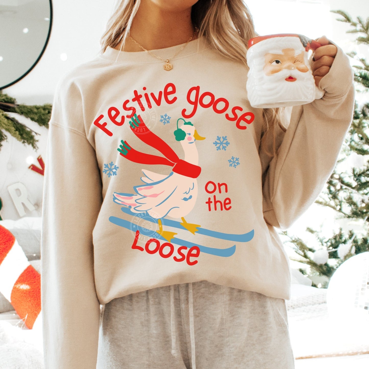 Festive Goose on the Loose Holiday Crewneck Sweatshirt