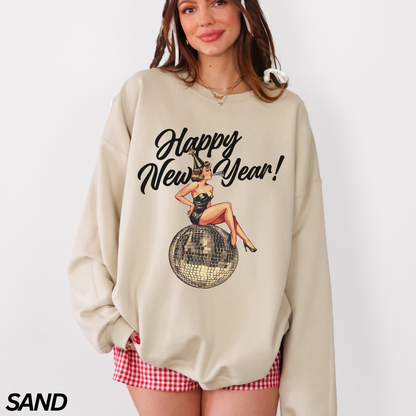 Happy New Year Vintage Pin Up Girl Crewneck Sweatshirt